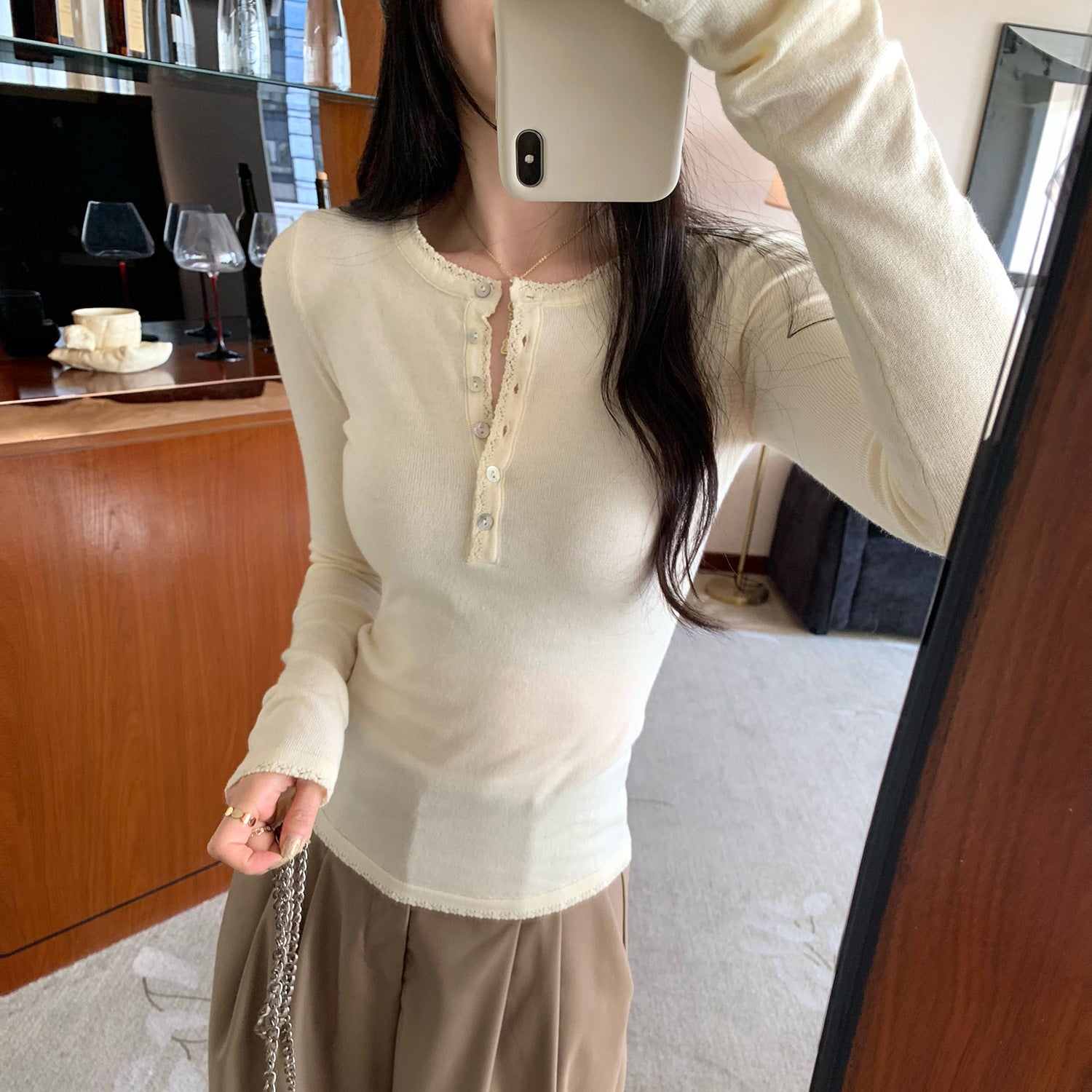 Woman wearing Long Sleeve Knit Top for Women in a casual setting