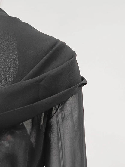 Solid Sheer Mesh Slimming Hooded Shirt | Tajstylo