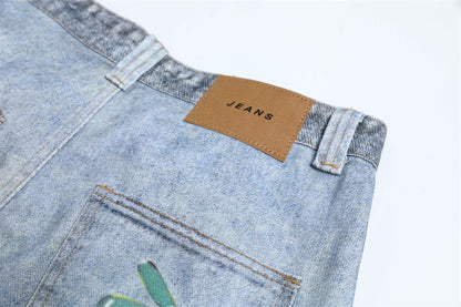 Fun Dog Cartoon Printed Denim Pants | Tajstylo