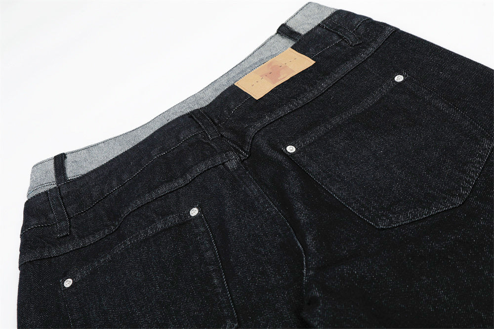 Two Color Block Denim Straight Leg Pants | Tajstylo