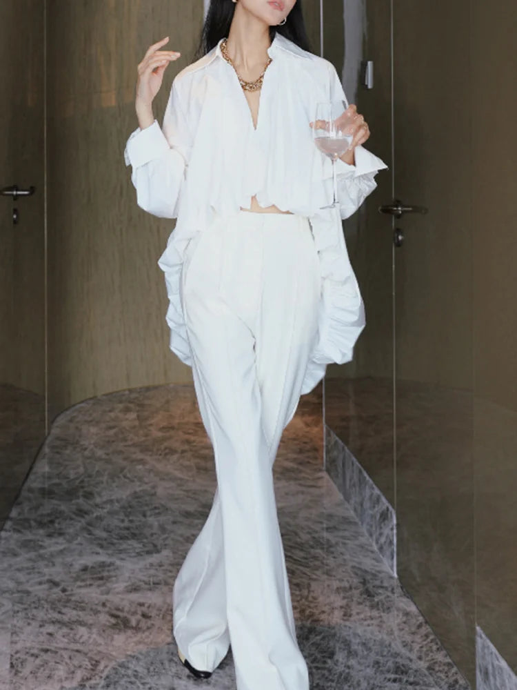Elegant White Lapel Blouse for Women | Tajstylo