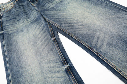 Washed Blue Straight Leg Denim Pants | Tajstylo