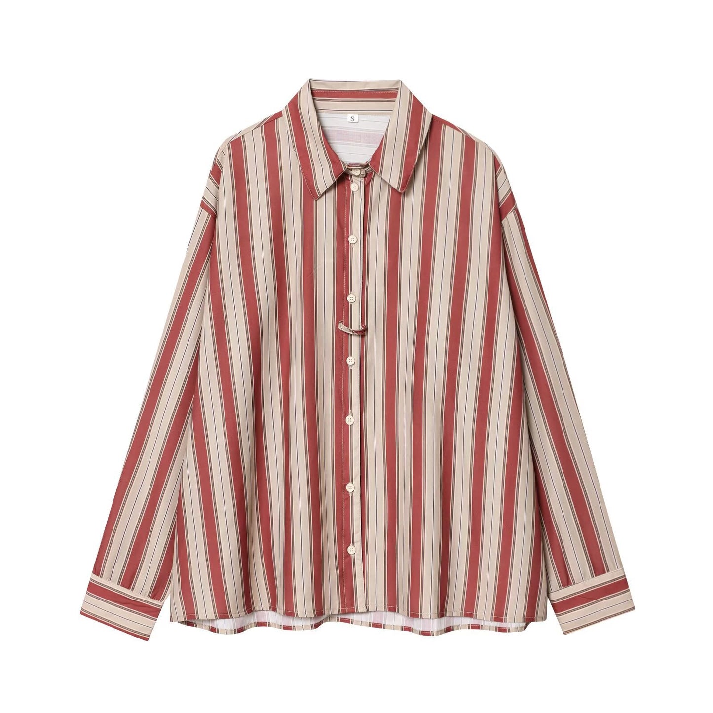 Woman wearing Back Strap Striped Shirt in a casual setting