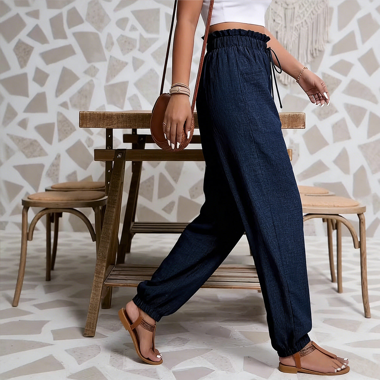 Elastic Solid Color Pants for Women | Tajstylo