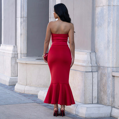 Strapless Lace Trim Top and Bodycon Skirt Set | Tajstylo