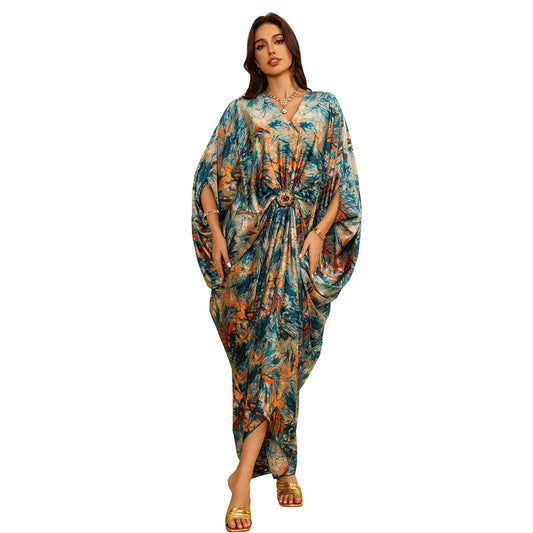 Printed Loose Casual Crew Neck Dress | Tajstylo