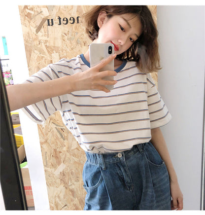 Academy Style Loose Fit Striped T-Shirt | Tajstylo