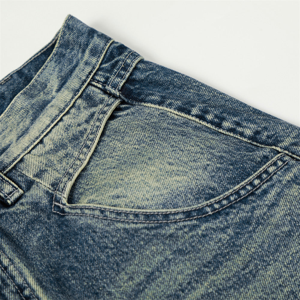Woman wearing Washed Denim Straight Leg Pants in a casual setting
