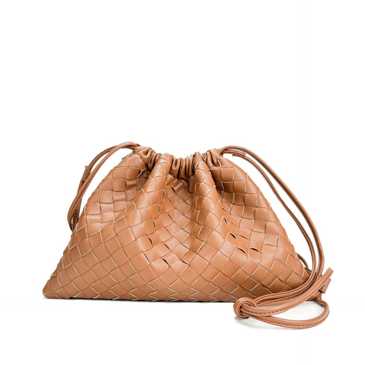 Women's Genuine Leather Quilted Woven Clutch Crossbody Shoulder Bag with Magnetic Snap – Front View | TajStylo