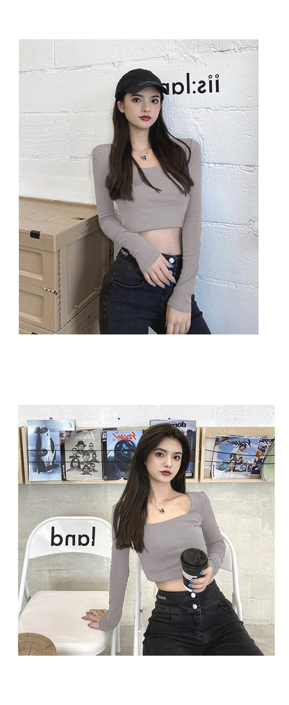 Slim Fit Round Neck Long Sleeve Basic T-Shirt | Tajstylo