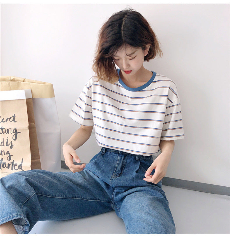 Academy Style Loose Fit Striped T-Shirt | Tajstylo