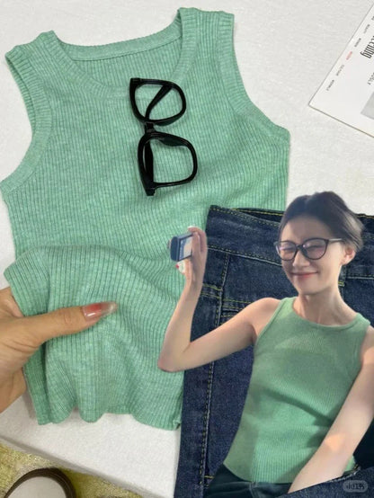 Woman wearing Knitted Camisole Top in a casual setting