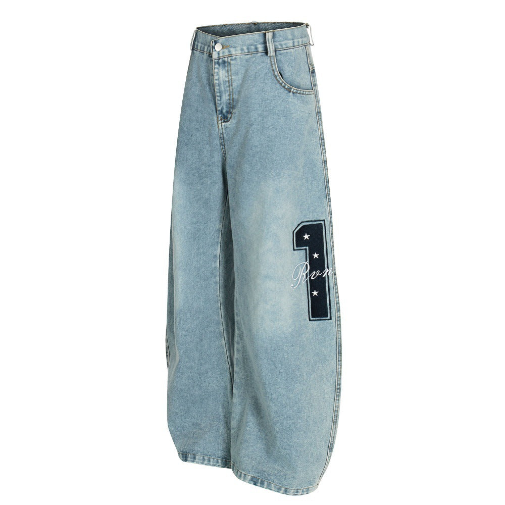 Five Pointed Star Embroidered Denim Cargo Pants | Tajstylo