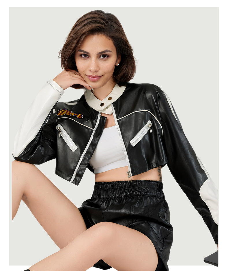 Color Block Leather Jacket | Tajstylo
