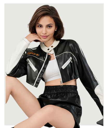 Color Block Leather Jacket | Tajstylo