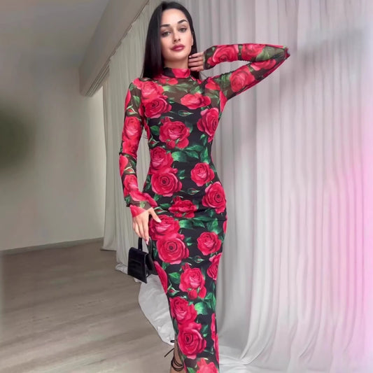 Floral Long Sleeve Midi Dress | Tajstylo