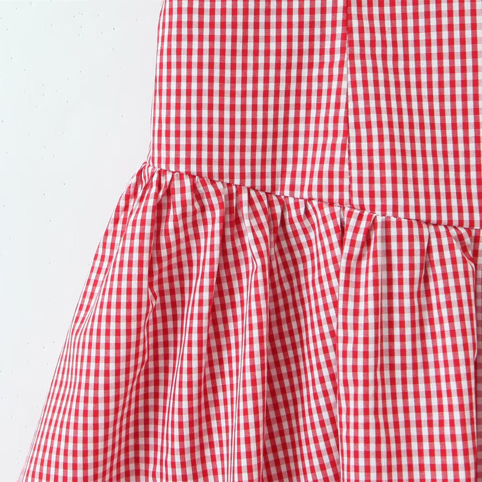 Red Plaid Halter Neck Sleeveless Short Dress | Tajstylo
