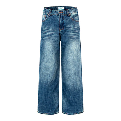 Woman wearing Vintage Washed Distressed Wide Leg Jeans in an urban setting