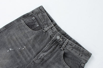 Vintage Washed Gray Splatter Wide Leg Jeans | Tajstylo
