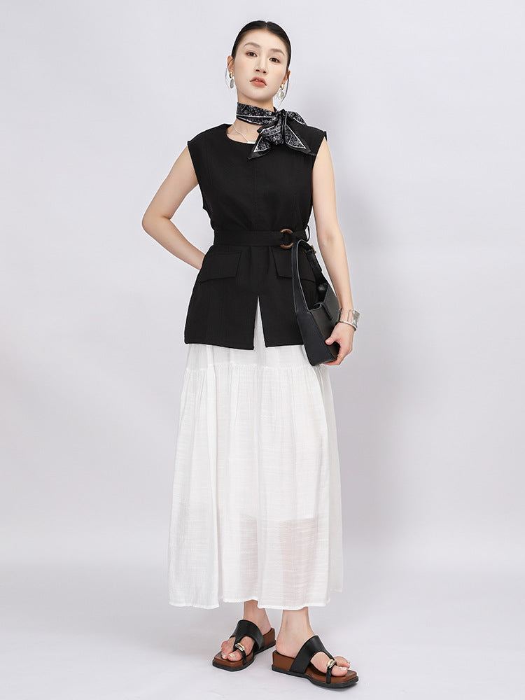 Belt Double Pocket Skirt | Tajstylo