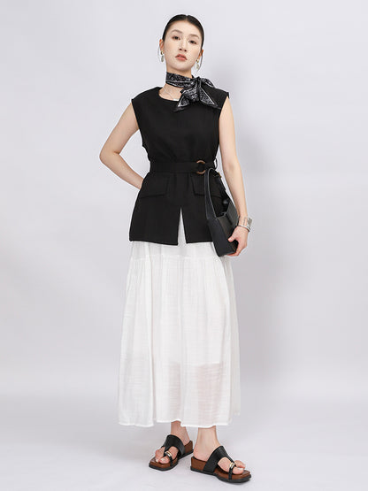 Belt Double Pocket Skirt | Tajstylo