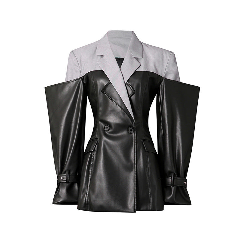 Woman wearing Collage Suit Jacket in a casual urban setting