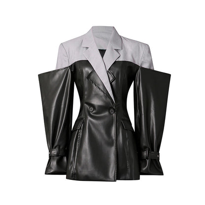 Woman wearing Collage Suit Jacket in a casual urban setting