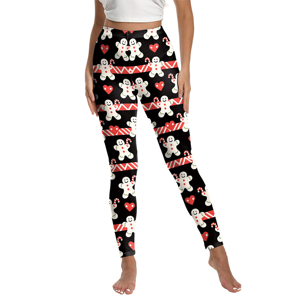 Woman wearing Christmas Snowman Cookies Sports Leggings in a festive setting
