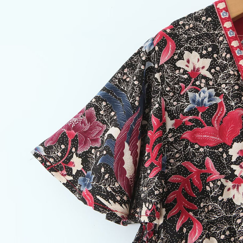 A-Line V-Neck Printed Midi Dress | Tajstylo