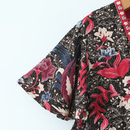 A-Line V-Neck Printed Midi Dress | Tajstylo