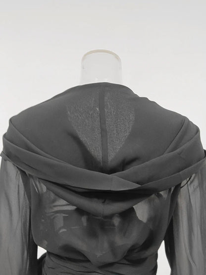 Solid Sheer Mesh Slimming Hooded Shirt | Tajstylo