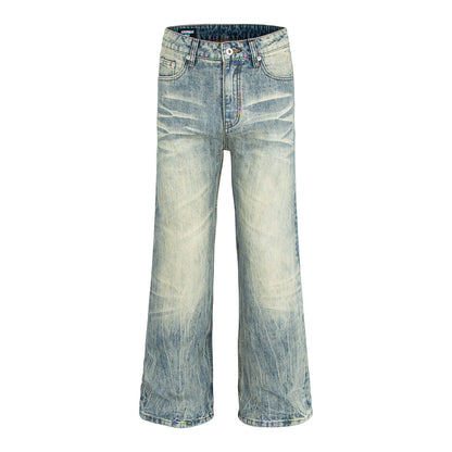 Woman wearing Washed Vintage Catwhisker Denim Pants in urban setting