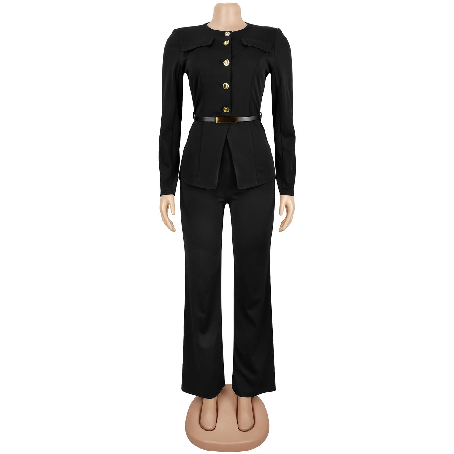 Slimming Belted Long Sleeve Top and Pants Set | Tajstylo