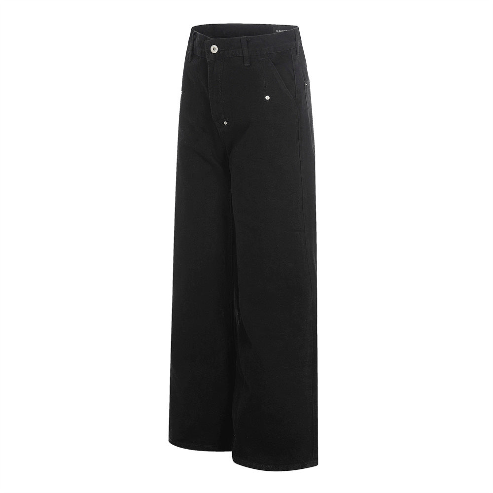 Black Straight Leg Denim Pants | Tajstylo