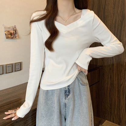 V Neck Long Sleeve Fleece Top | Tajstylo