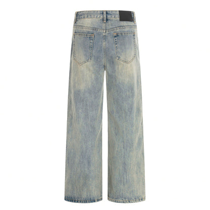 Washed Distressed Denim Straight Leg Pants | Tajstylo
