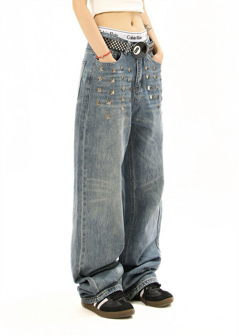 Edgy Square Stud Denim Pants | Tajstylo