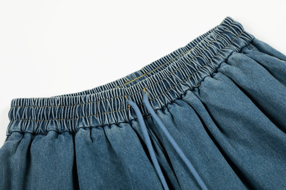 Color Blocked White Pleated Denim Wide Leg Pants | Tajstylo