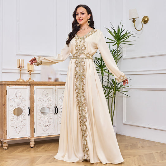 V-Neck Long Sleeved Embroidered Dress | Tajstylo