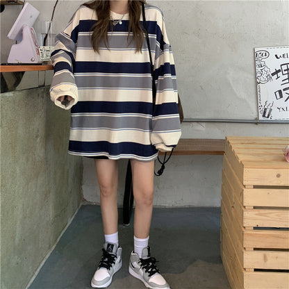 Casual Loose Stripe Long Sleeve T-Shirt | Tajstylo