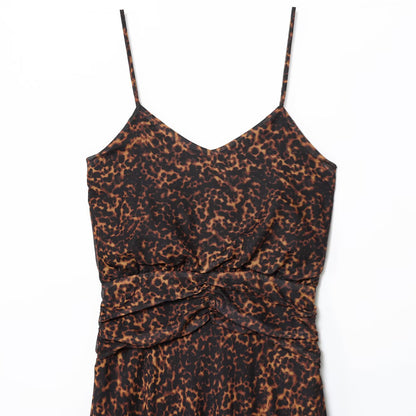 Woman wearing Animal Print Midi Dress in a casual setting