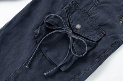 Spicy Girl Multi Pocket Bow Drawstring Cargo Flared Jeans | Tajstylo