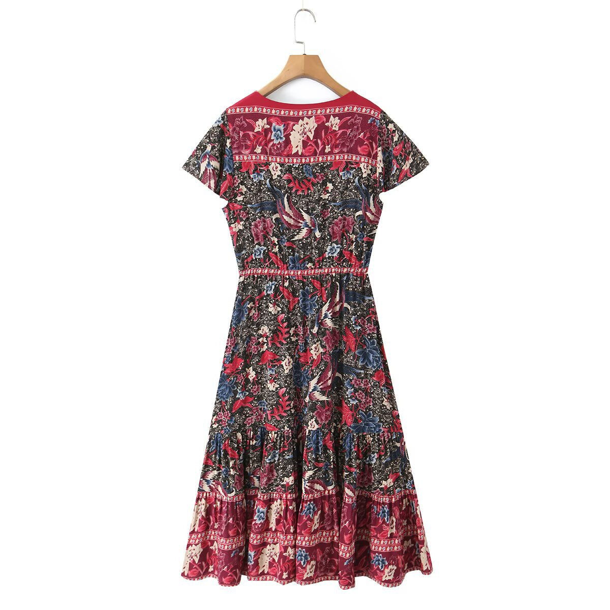 A-Line V-Neck Printed Midi Dress | Tajstylo