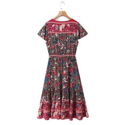 A-Line V-Neck Printed Midi Dress | Tajstylo