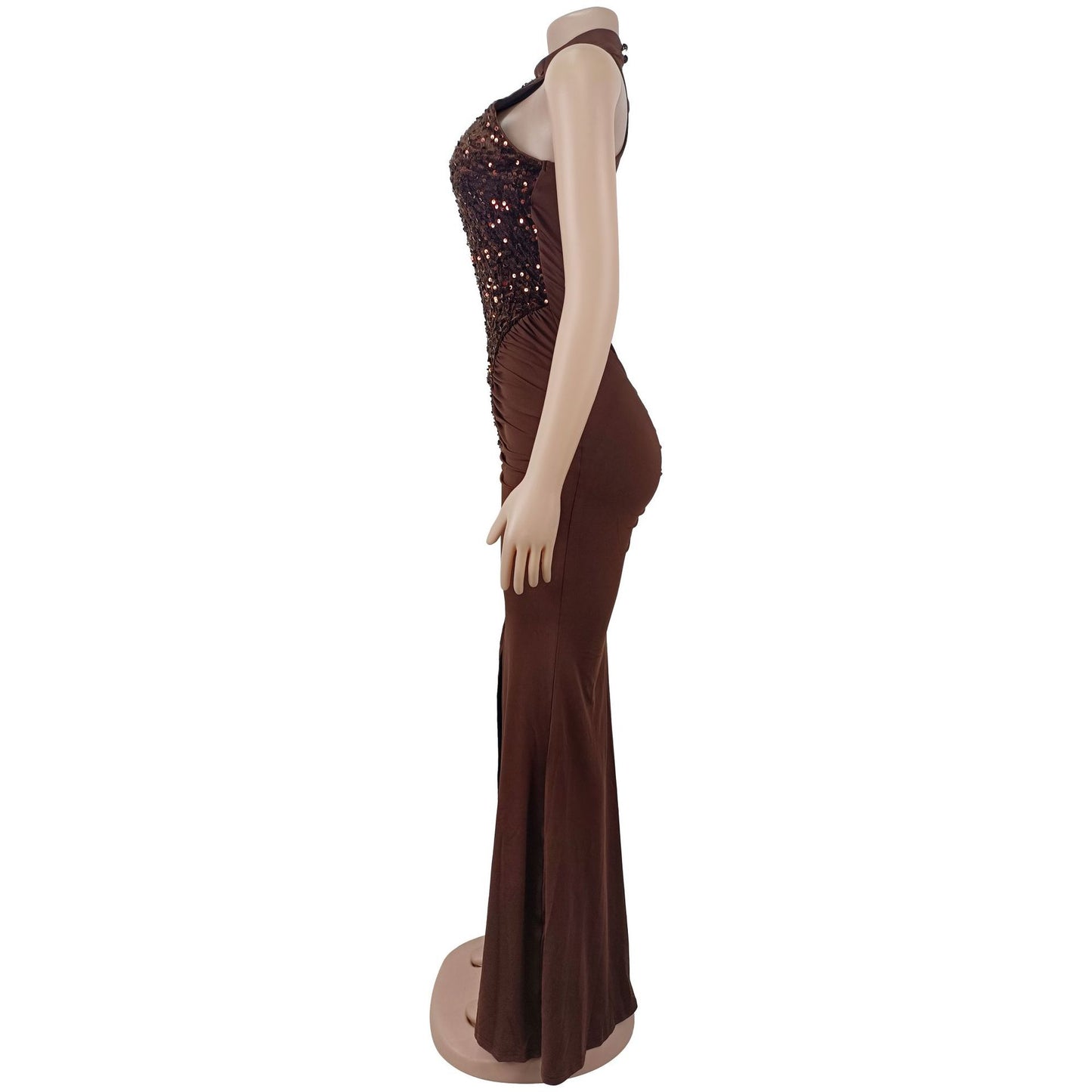 Fitted Sequin Velvet Split Dress | Tajstylo