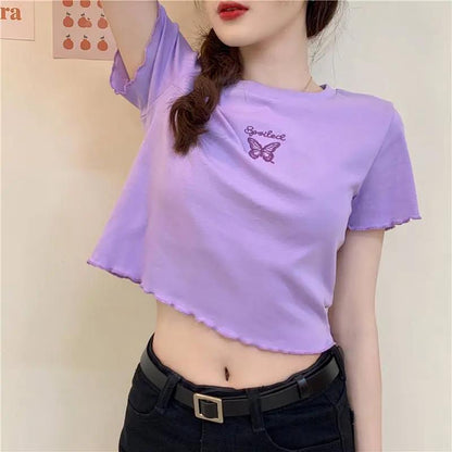Butterfly Embroidered Crop Top | Tajstylo