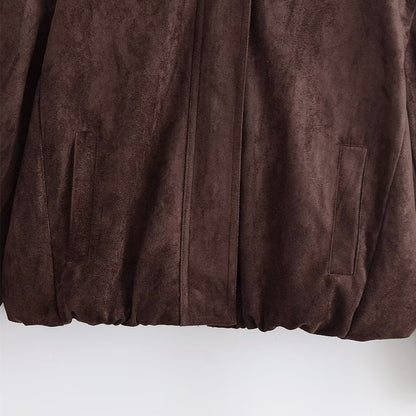 Woman wearing Women Suede Collar Jacket in autumn setting