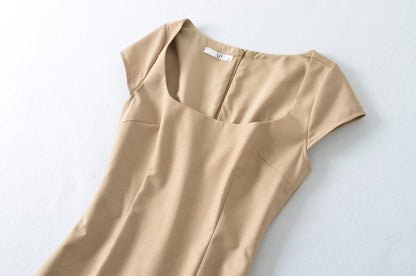 Solid Color Square Neck Pullover Dress | Tajstylo