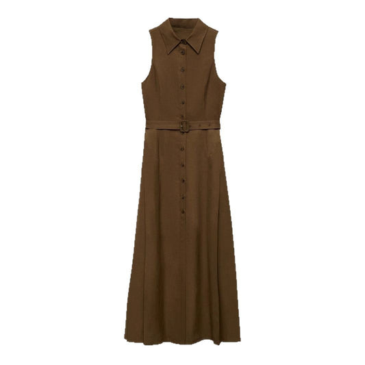 V-Neck Sleeveless Waist Cinching Dress | Tajstylo