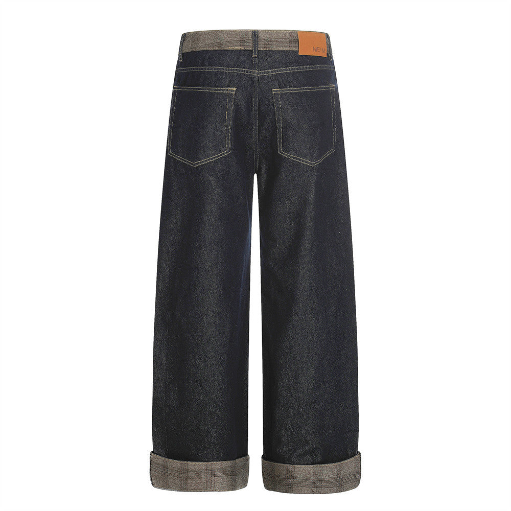 Splicing Denim Straight Leg Pants | Tajstylo